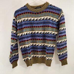 Vintage TEA PARTY Grandpa Knit Sweater Striped Greek Key Womens Medium